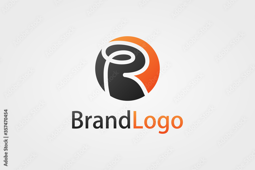 Obraz premium Abstract Initial Letter R Logo. Black Orange Circle Shape with Negative Space Hand Drawn R Letter inside. Usable for Business and Branding Logos. Flat Vector Logo Design Template Element.