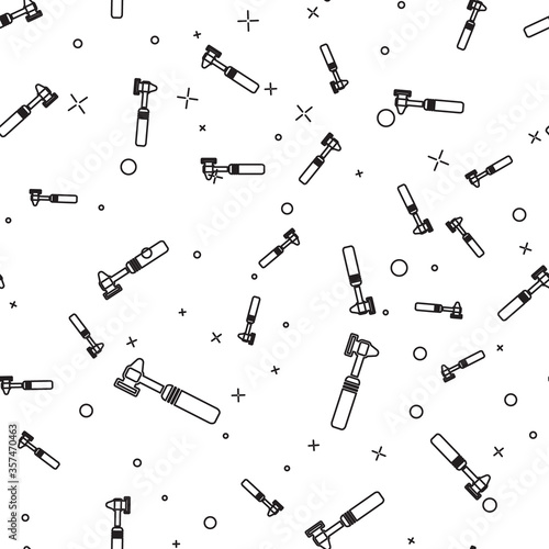 Black line Medical otoscope tool icon isolated seamless pattern on white background. Medical instrument. Vector Illustration