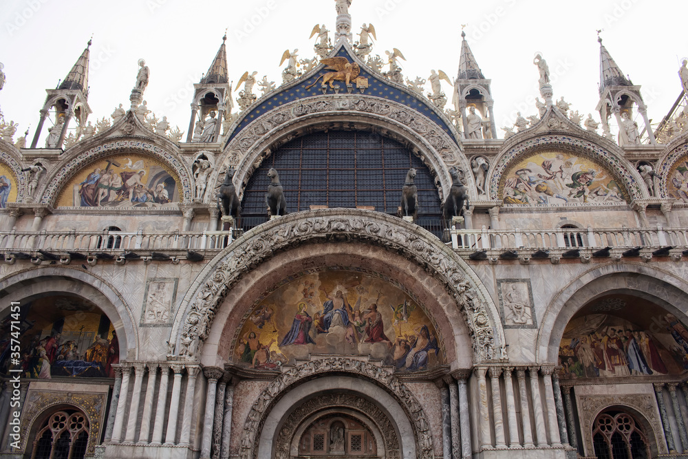 Bottom view of Saint Mark's Basilica (Basilica di San Marco) in Venice / Italy