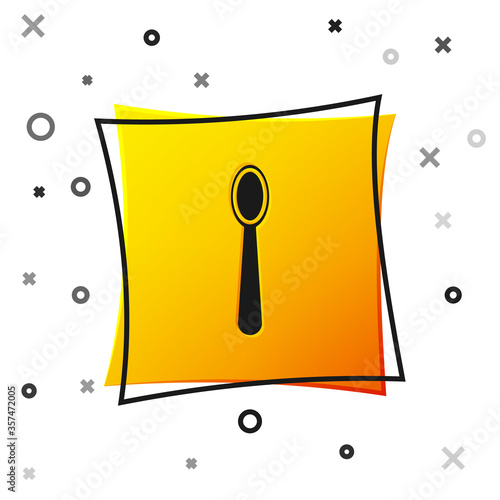 Black Disposable plastic spoon icon isolated on white background. Yellow square button. Vector Illustration