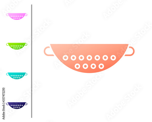 Coral Kitchen colander icon isolated on white background. Cooking utensil. Cutlery sign. Set color icons. Vector Illustration