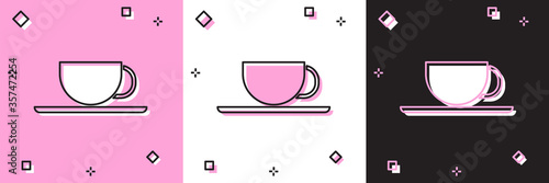 Set Coffee cup icon isolated on pink and white, black background. Tea cup. Hot drink coffee. Vector Illustration