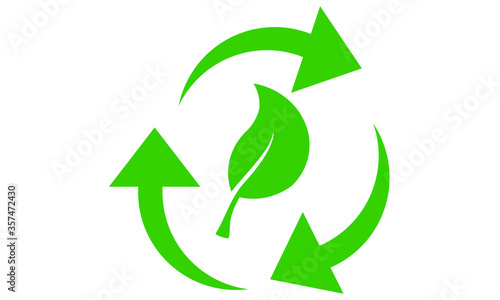 Green Recycle symbol with leaf in the center concept for going green 