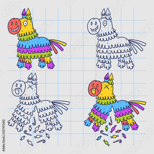 Mexican Pinata Horse. Doodle characters