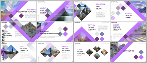 Minimal presentations design, portfolio vector templates with cubes, geometric abstract background. Multipurpose template for presentation slide, flyer leaflet, brochure cover, report, advertising.