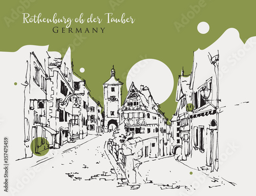 Drawing sketch illustration of Rothenburg Ob der Tauber