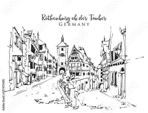 Drawing sketch illustration of Rothenburg Ob der Tauber