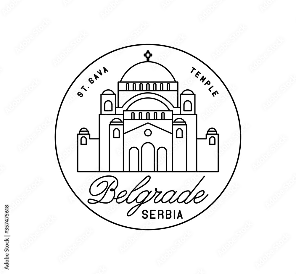 Rubber stamp. ST. SAVA TEMPLE stylized drawn and handwritten inscription BELGRADE.