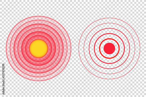 red pain circle spot vector illustration. medical target point icon. body, muscle, concentric, stomach, radial, muscular, bone, cancer, hurt, leg, head, nerve, neck, throat. sign