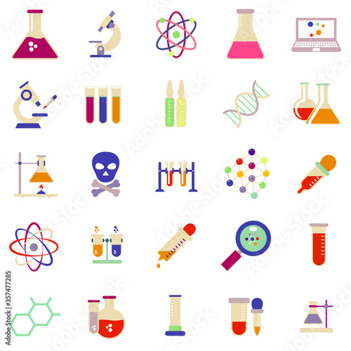Chemistry lab line icons. Chemical formula, Microscope and Medical analysis. Laboratory test flask, reaction tube, chemistry lab icons. Linear set.  Microscopic research skull and crossbones icon.
