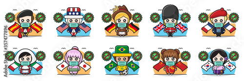 Illustration Vector Graphic of Cute People all Over the World Against the Virus