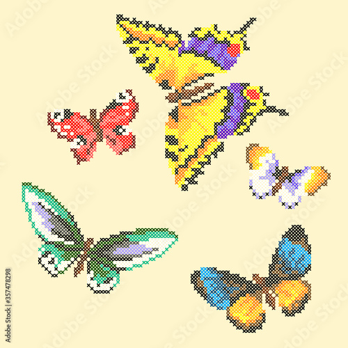 set of cross stitch butterflies