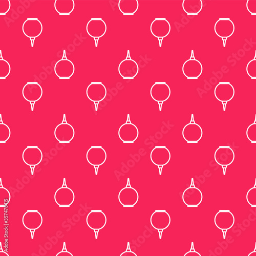 White line Enema icon isolated seamless pattern on red background. Enema with a plastic tip. Medical pear. Vector Illustration