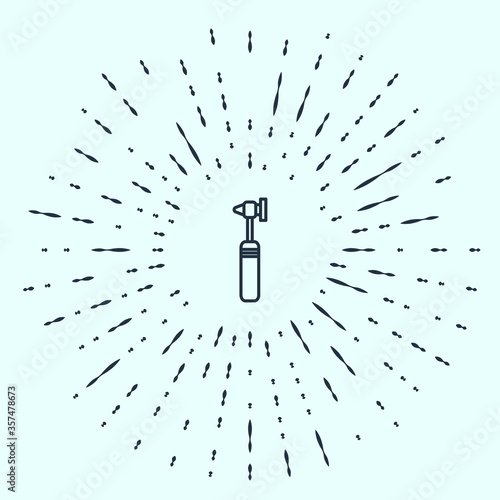 Black line Medical otoscope tool icon isolated on grey background. Medical instrument. Abstract circle random dots. Vector Illustration