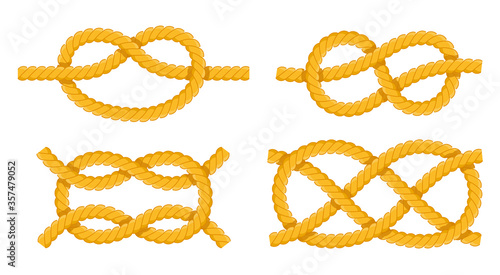Illustration of rope knots, their types and methods of knitting vector illustration in flat design.