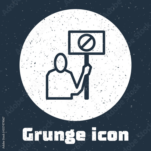Grunge line Nature saving protest icon isolated on grey background. Earth planet protection, environmental issues demonstration. Monochrome vintage drawing. Vector Illustration