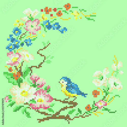 cross stitch floral frame