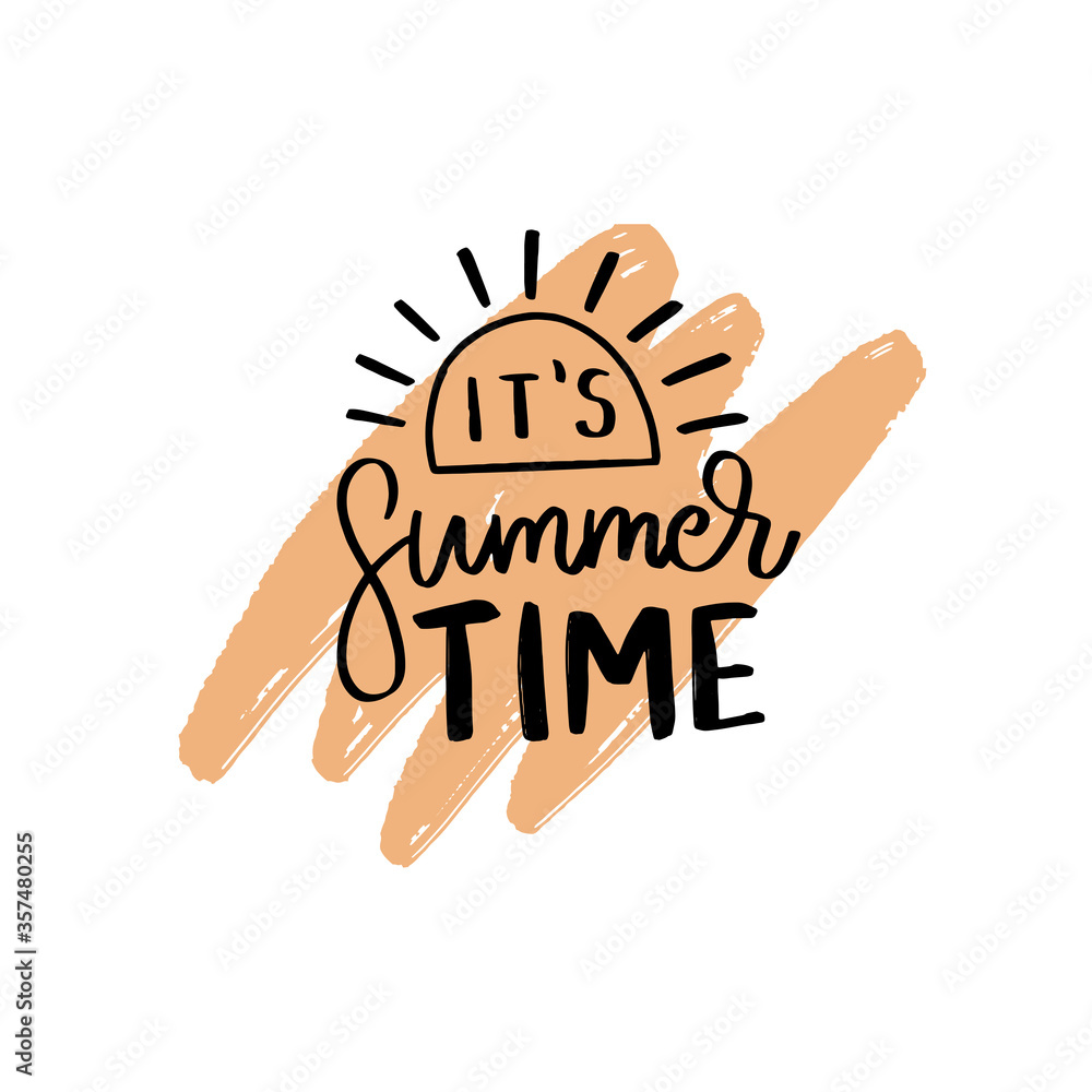 Fototapeta premium Hello summer. Summer time Hand drawn Brush lettering composition.
