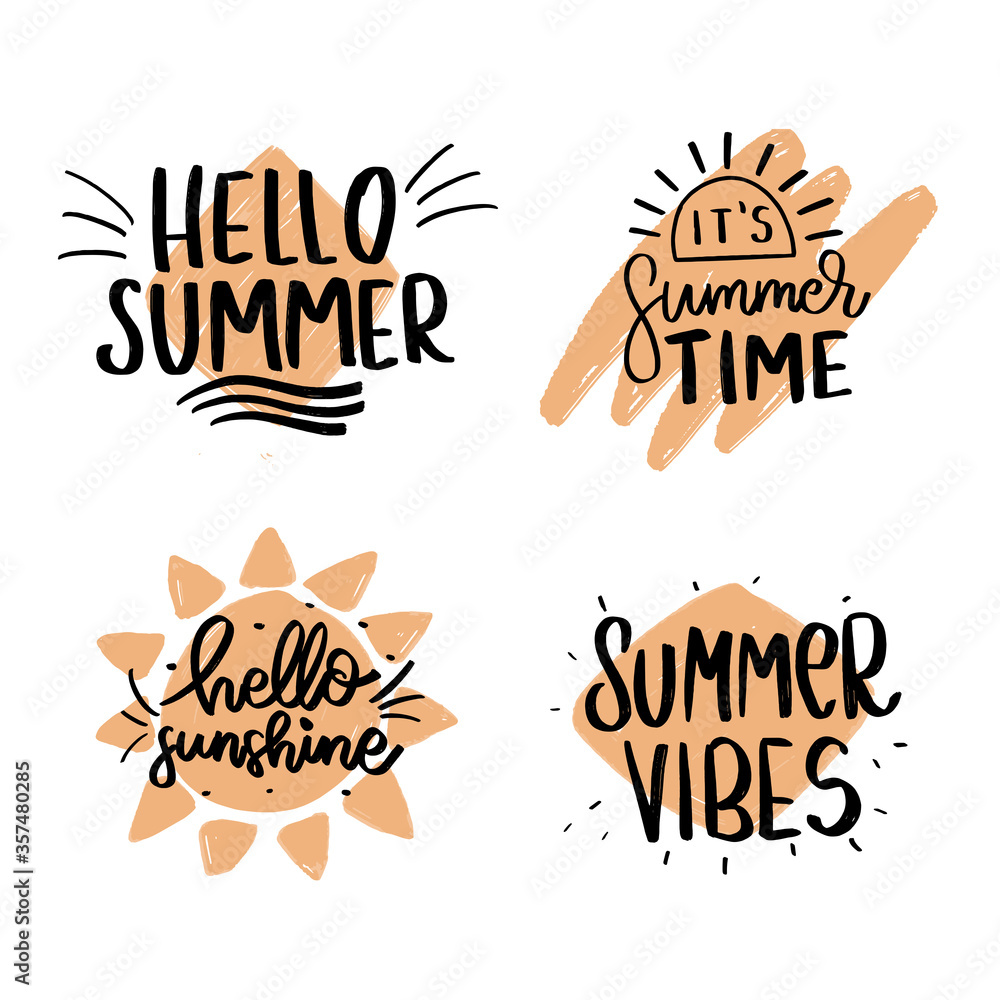 Hello summer. Summer time Hand drawn Brush lettering composition. Hello summer. Summer time Hand drawn Brush lettering composition.