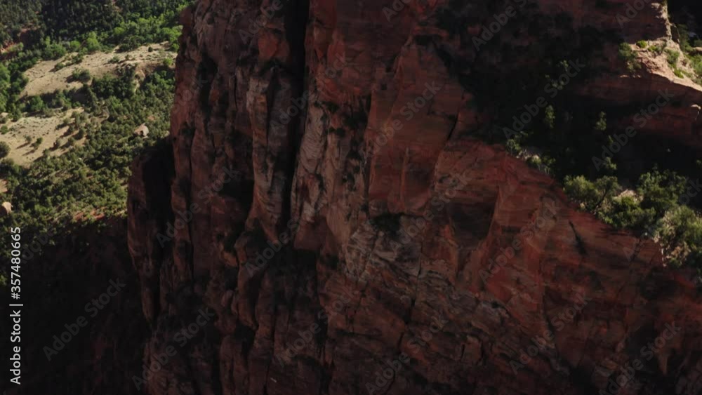 Cinematic aerial of mountains in Zion National Park, scenic nature of Utah, green canyon landscape Cinematic aerial of mountains in Zion National Park, scenic nature of Utah, green canyon landscape