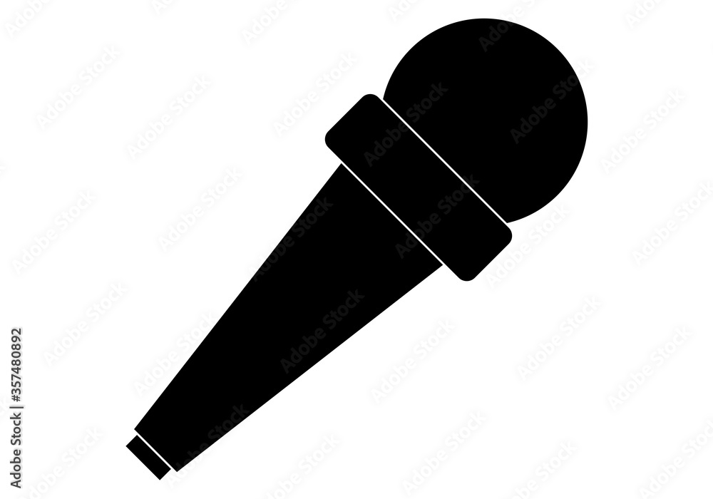 Icono negro de un micrófono en fondo blanco. - obrazy, fototapety, plakaty 