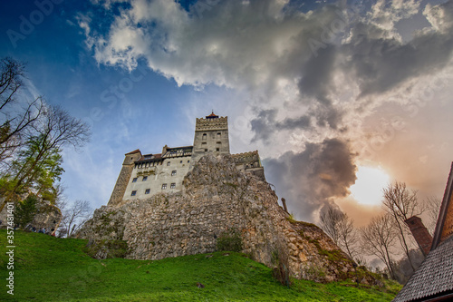 Bran Castle  Transylvania  Romania  known as  Dracula s Castle  at bloody sunset.