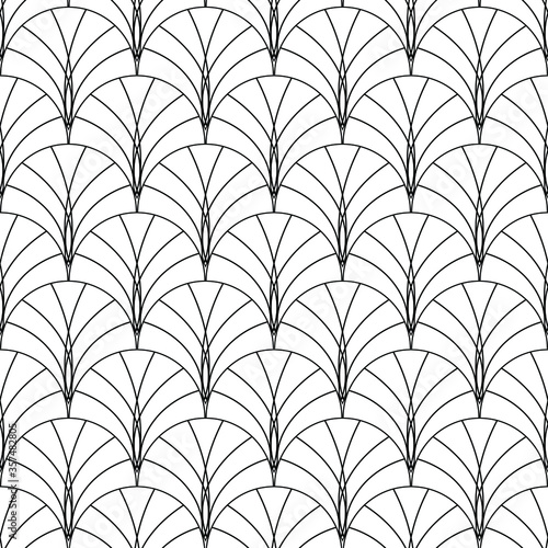 Art deco classic seamless geometric pattern, monochrome black and white background, fan shape, print, textile, wallpaper