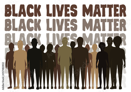 Silhouettes of black and brown figures in front of black lives matter test