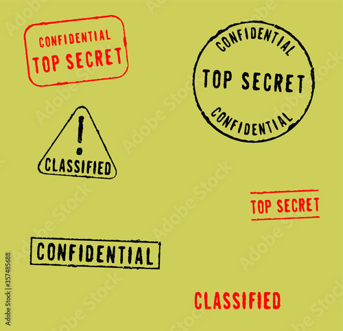 Grunge stamp collection CONFIDENTIAL, TOP SECRET  and CLASSIFIED.