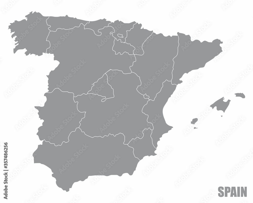 The Spain regions map isolated on white background