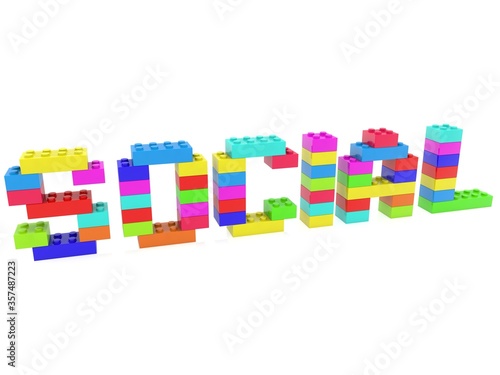 SOCIAL concept on white from toy bricks of different colors