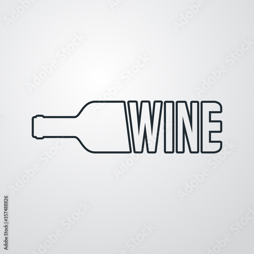 Logotipo lineal con palabra wine como botella de vino en fondo gris