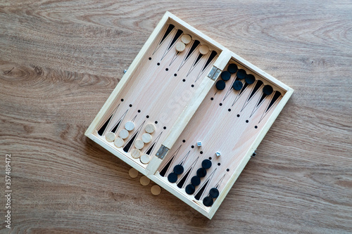 Fotografija Backgammon Board Game. Wooden backgammon board
