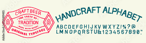 Brewery vintage alphabet font. Custom handwritten alphabet. Retro textured hand drawn typeface with grunge effect. Vector illustration. Letters and Numbers. Original Design
