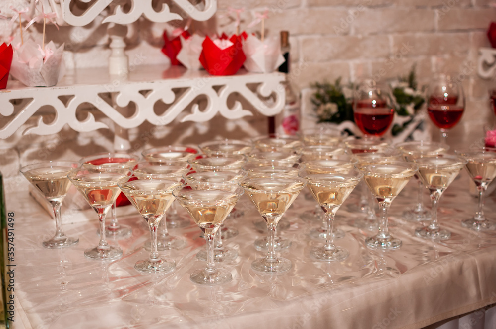Wedding buffet. Martini alcoholic cocktail