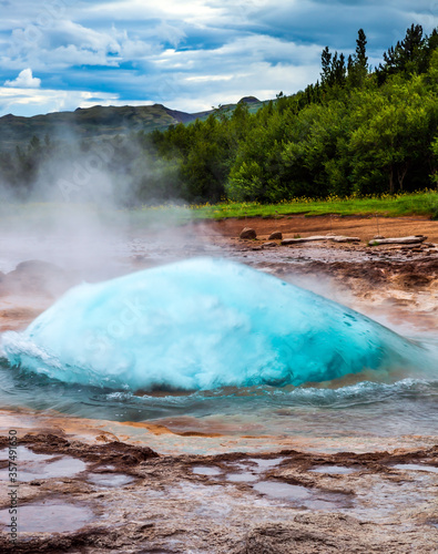 The Strokkur geyser - boiling waterball