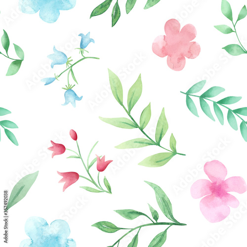 Hand drawn watercolor floral pattern. Watercolor flowers