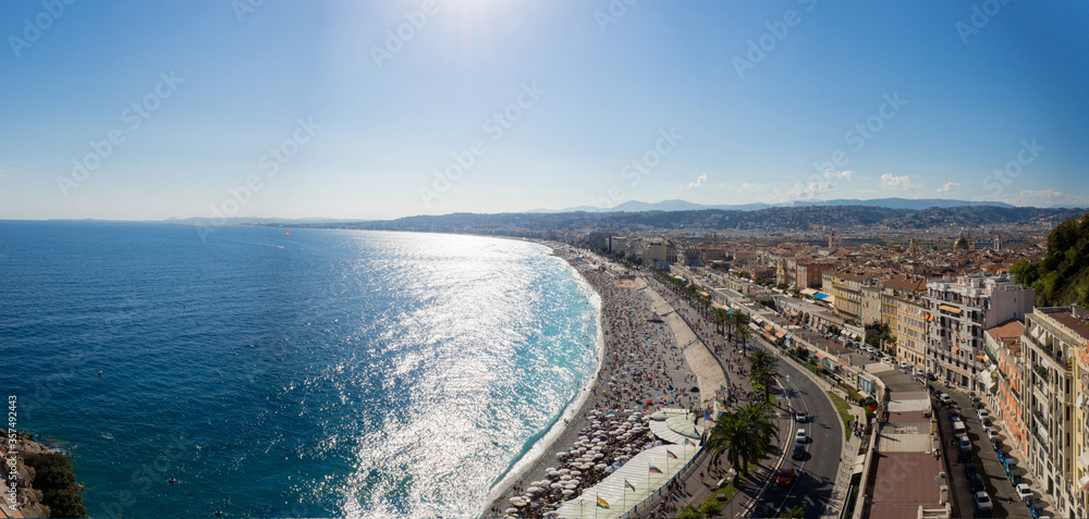 beautiful panorama of the promenade of Nice, France. Sunny day, clear sky