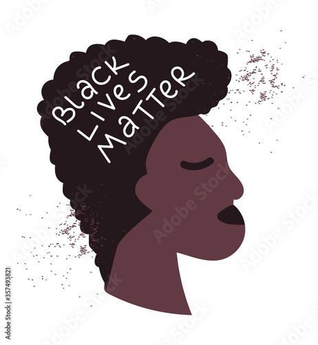 Black Lives Matter. Silhouette of a black man. Young African American. Vector illustration with the text. Social media content post banner anti racism. Hand drawn calligraphic art work