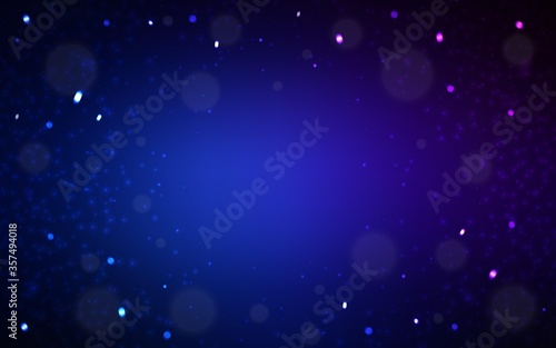 Dark BLUE vector texture with colored snowflakes.