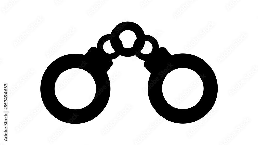 Handcuff shackle on white, justice icon symbol black Handcuff shackle on white, justice icon symbol black