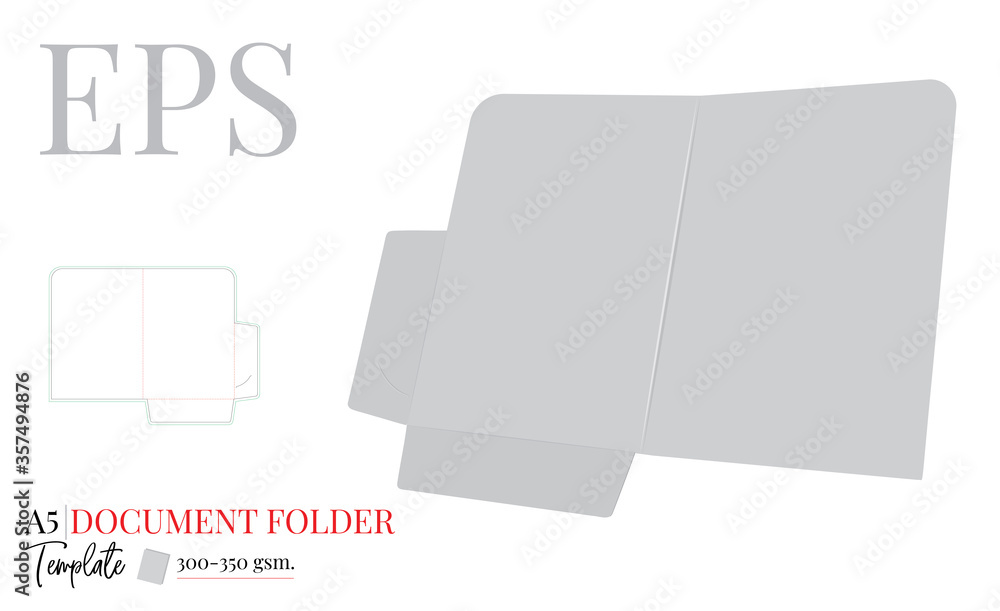 Document Folder Template A5. Vector with die cut / laser cut layers. White,  clear, blank, isolated Document Folder mock up on white background with  perspective view Stock Vector | Adobe Stock