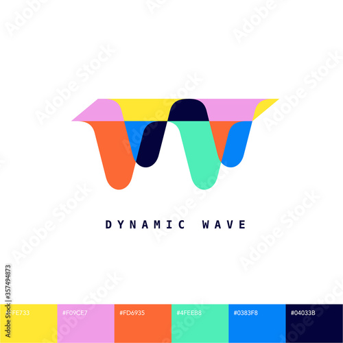 Dynamic Wavy shape visual identity company logo trademark with vibrant color scheme graphic design element