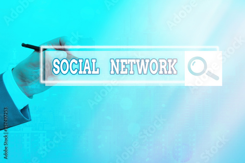 Text sign showing Social Network. Business photo showcasing a framework of individual linked by interan individualal relationship photo