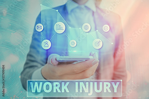 Fotografie Text sign showing Work Injury