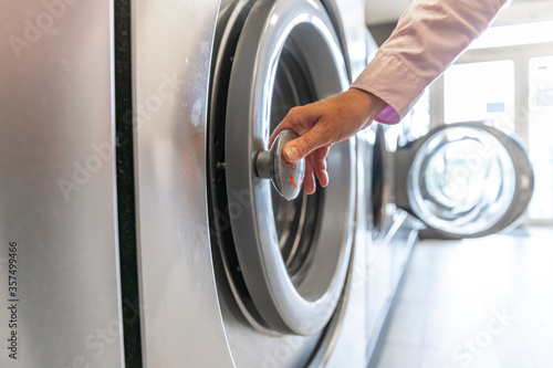 washing machine in the laundry room. copy space photo