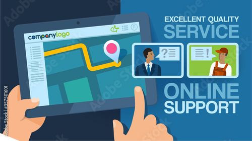 Online support, navigator. mobile app, feedback. Vector illustration