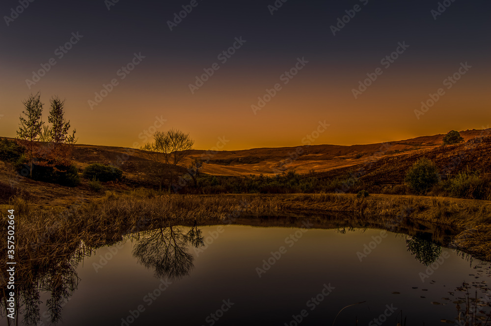 A beautiful lake at sunset in Underberg in South Drakensberg South Africa