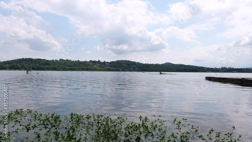 Rowing on Italian lake in Varese, Italy.