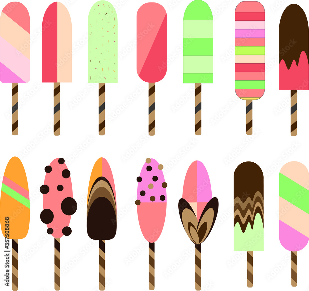 Set of colorful ice cream icons Set of colorful ice cream icons